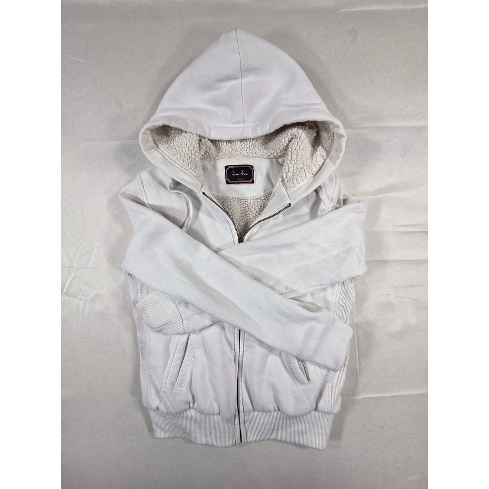 Love Tree Womens White Sherpa Lined Full Zip Hoodie Sweatshirt Small - Picture 2 of 7